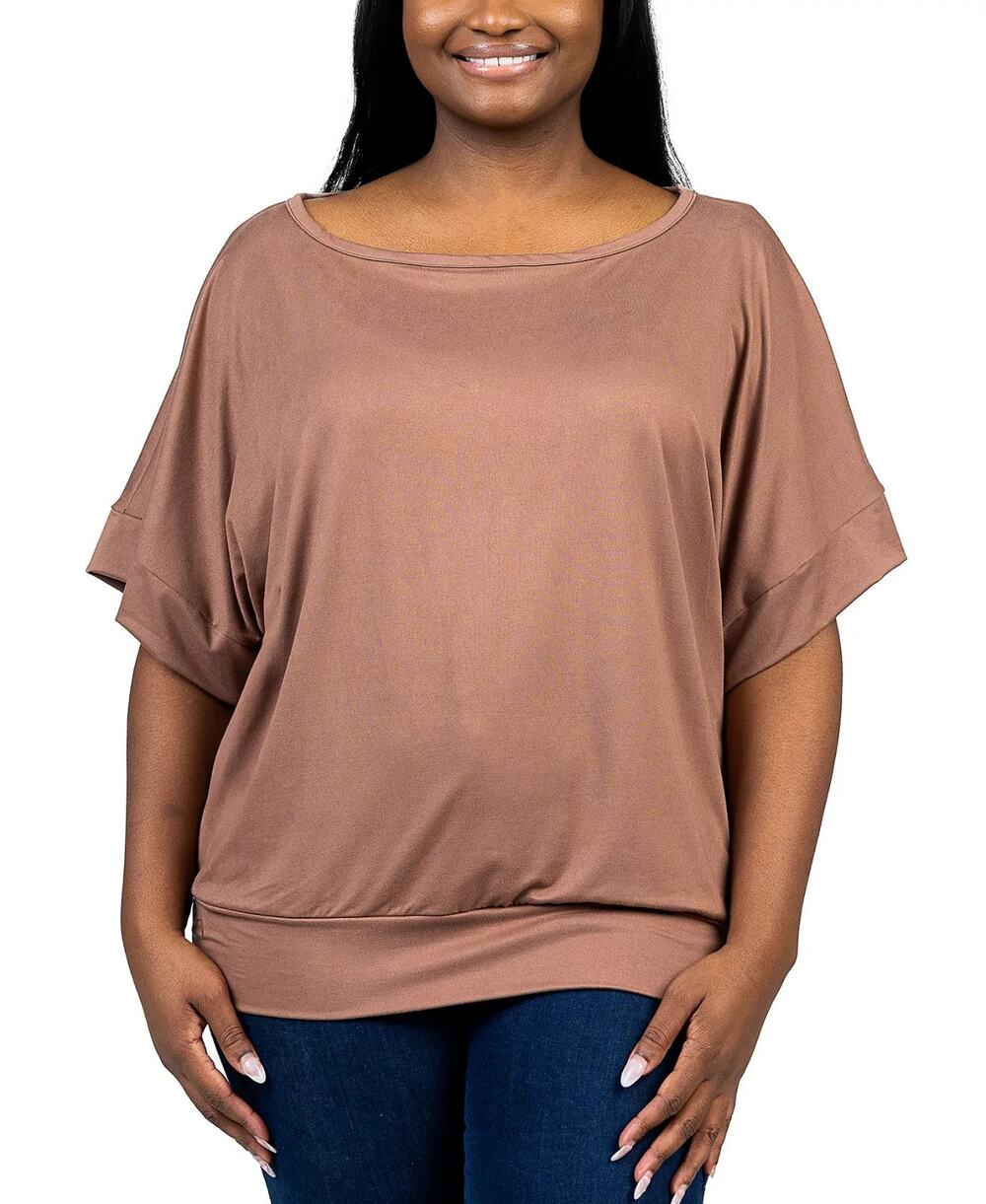 24seven Comfort Apparel Top Women 1X Plus Brown Dolman Sleeve Boho Oversized NWT